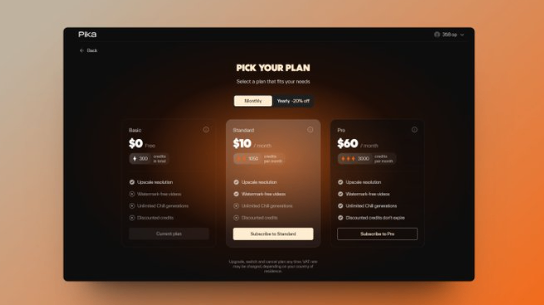 Pika(ai视频工具)上线网页版本付费计划 分10美元和60美元两档