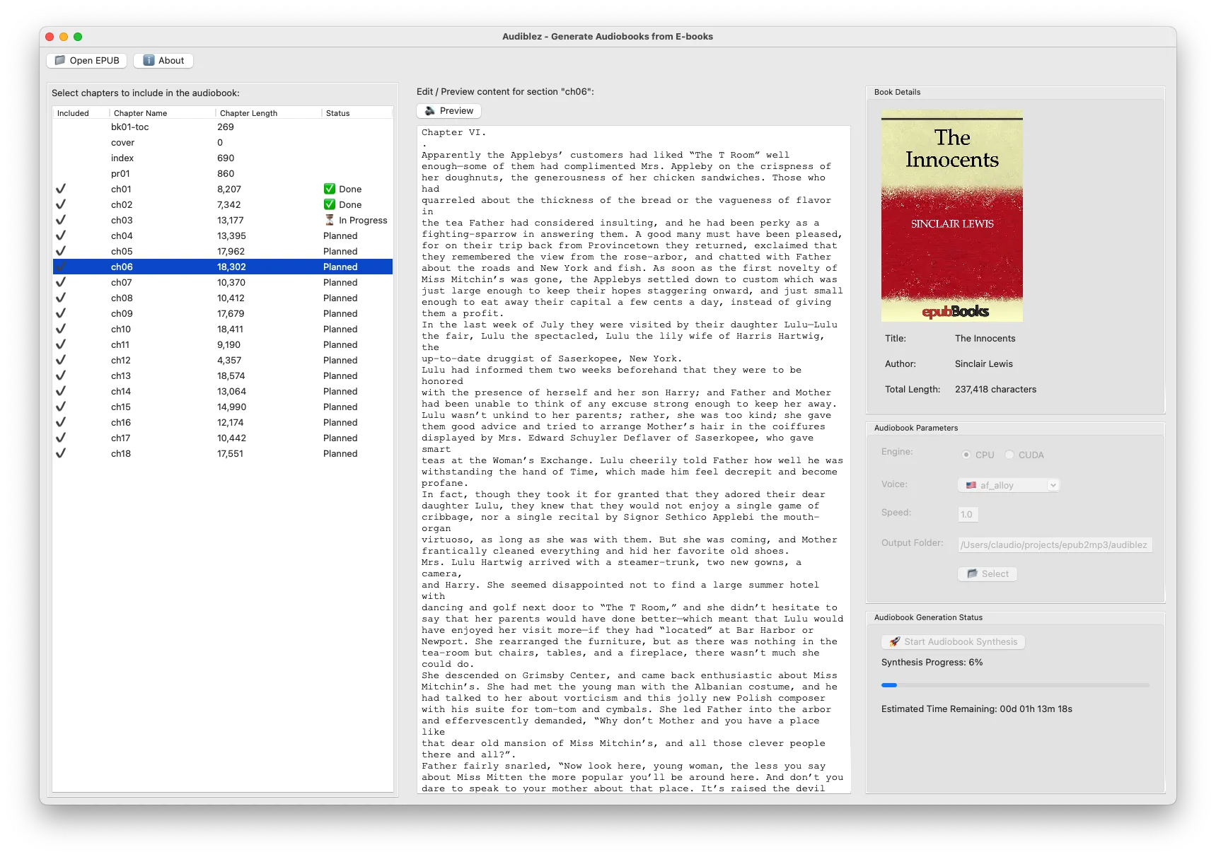 Audiblez：开源 EPUB 转为 M4B 有声书神器，支持多语言与 GPU 加速
